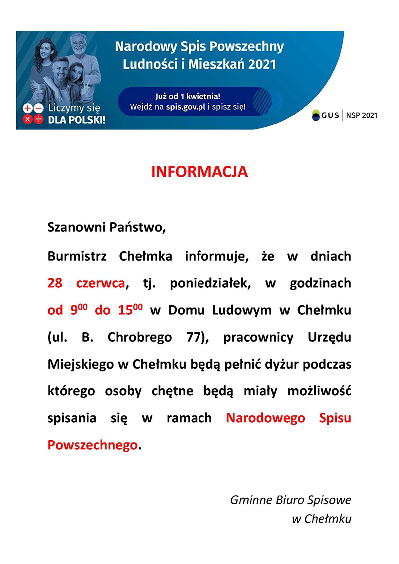 ulotka NSP dom ludowy Chełmek -spis ludnosci